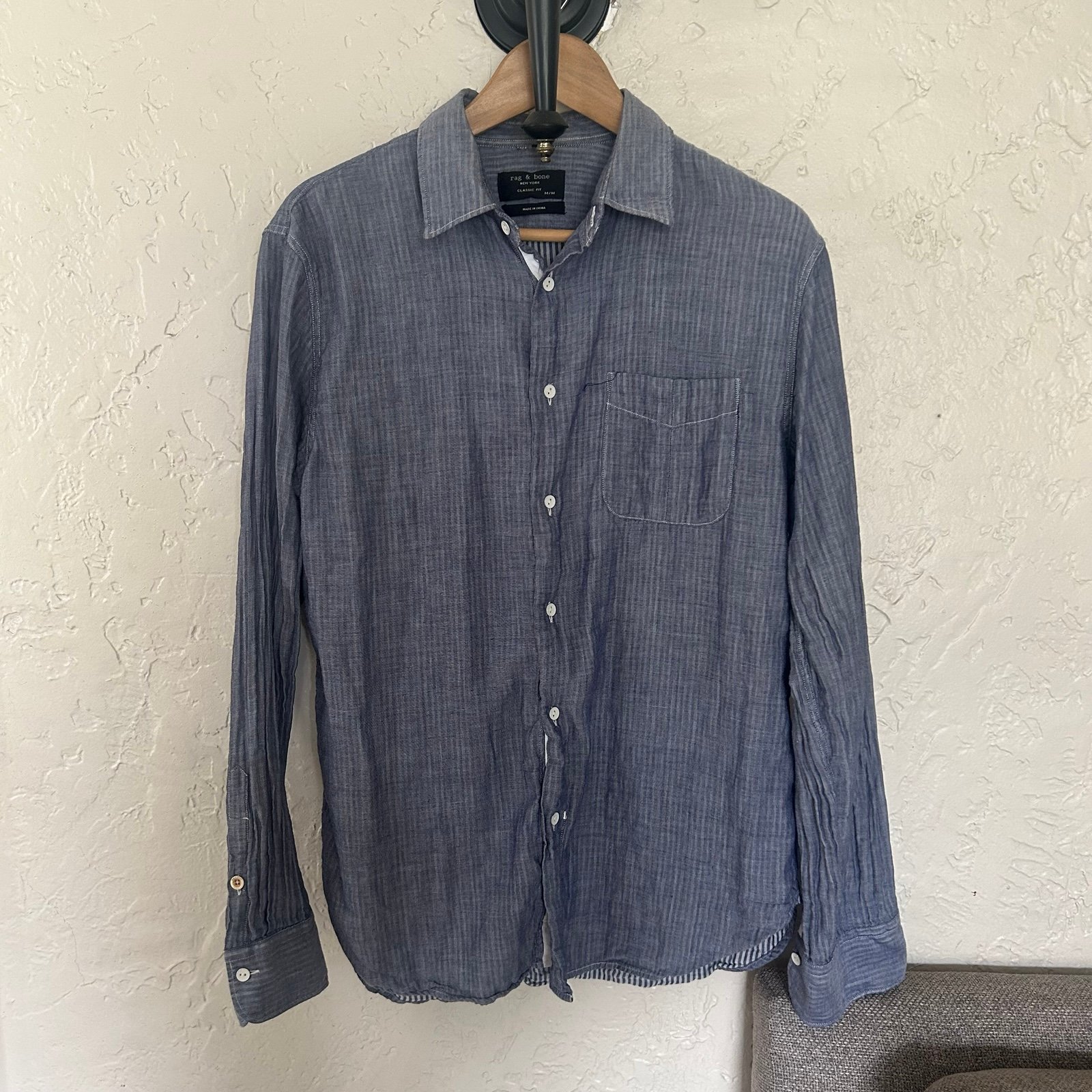 rag & bone Blue Casual Button Down Shirt Chambray Stripe