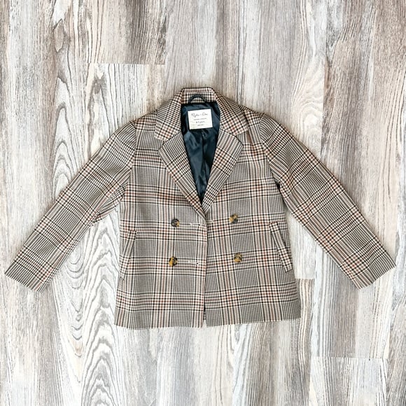 Rylee + Cru Double Breasted Blazer Rustic Plaid Size 6-7