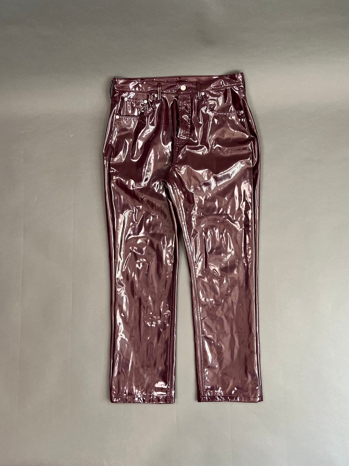MAROON GLOSS POLYURETHANE PU PUNK PANTS