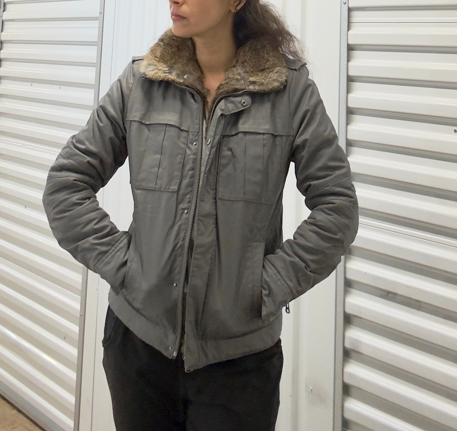 Zadig and Voltaire Kamil Studs Waxed Cotton & Fur Biker Jacket M 490