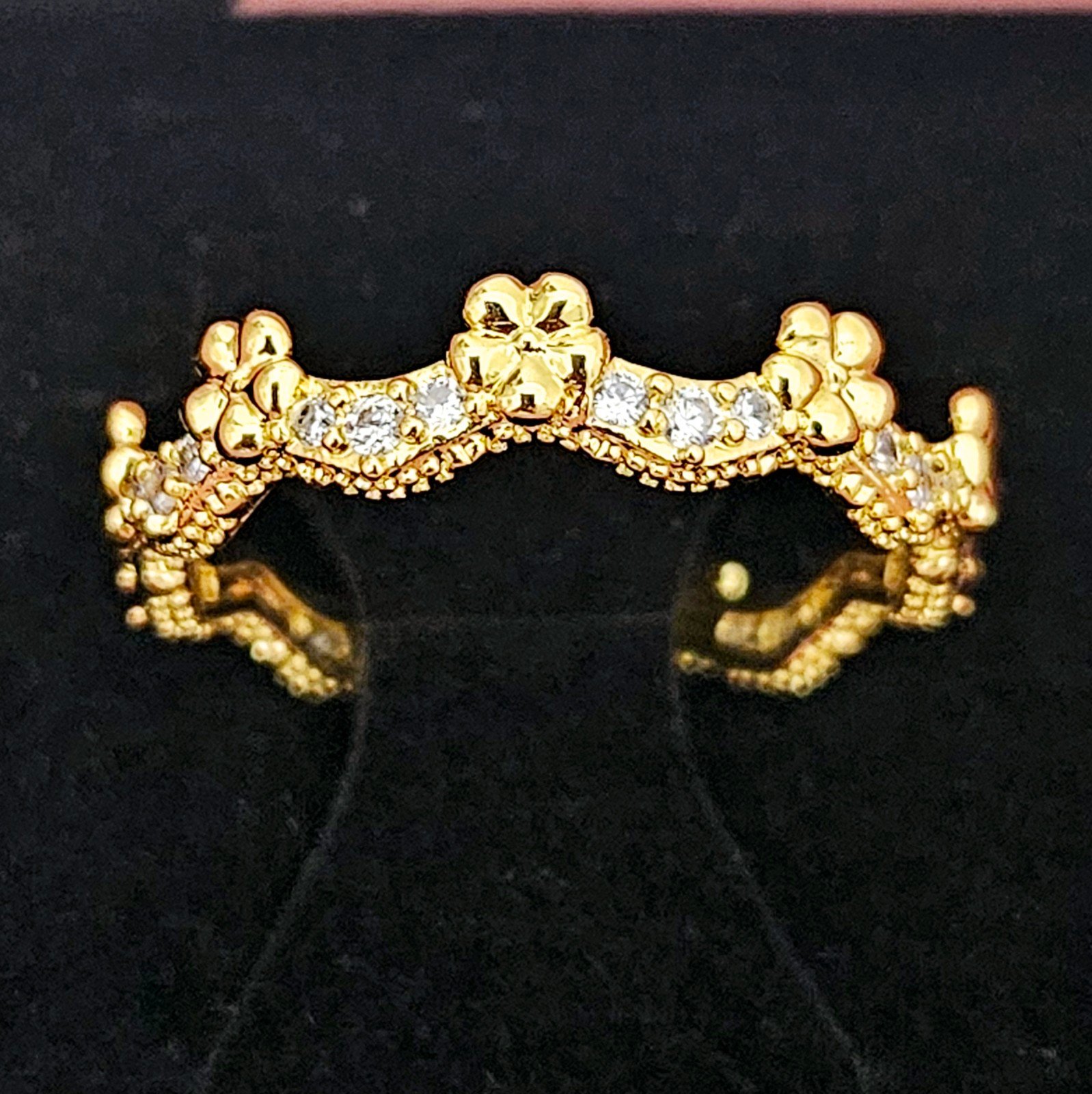 Gold rhinestone floral flower women's ladies crown ring size 6 gift