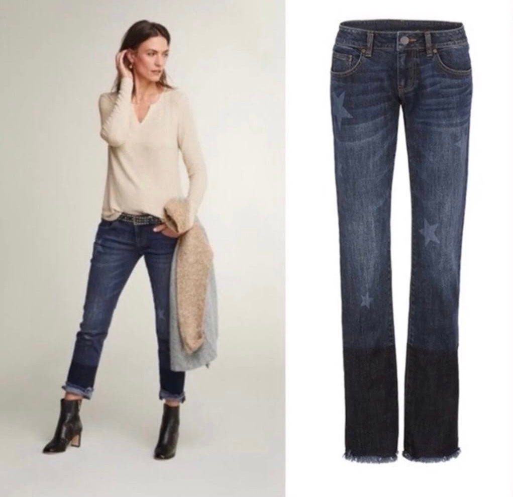 CAbi Celebrity wash star print jeans.