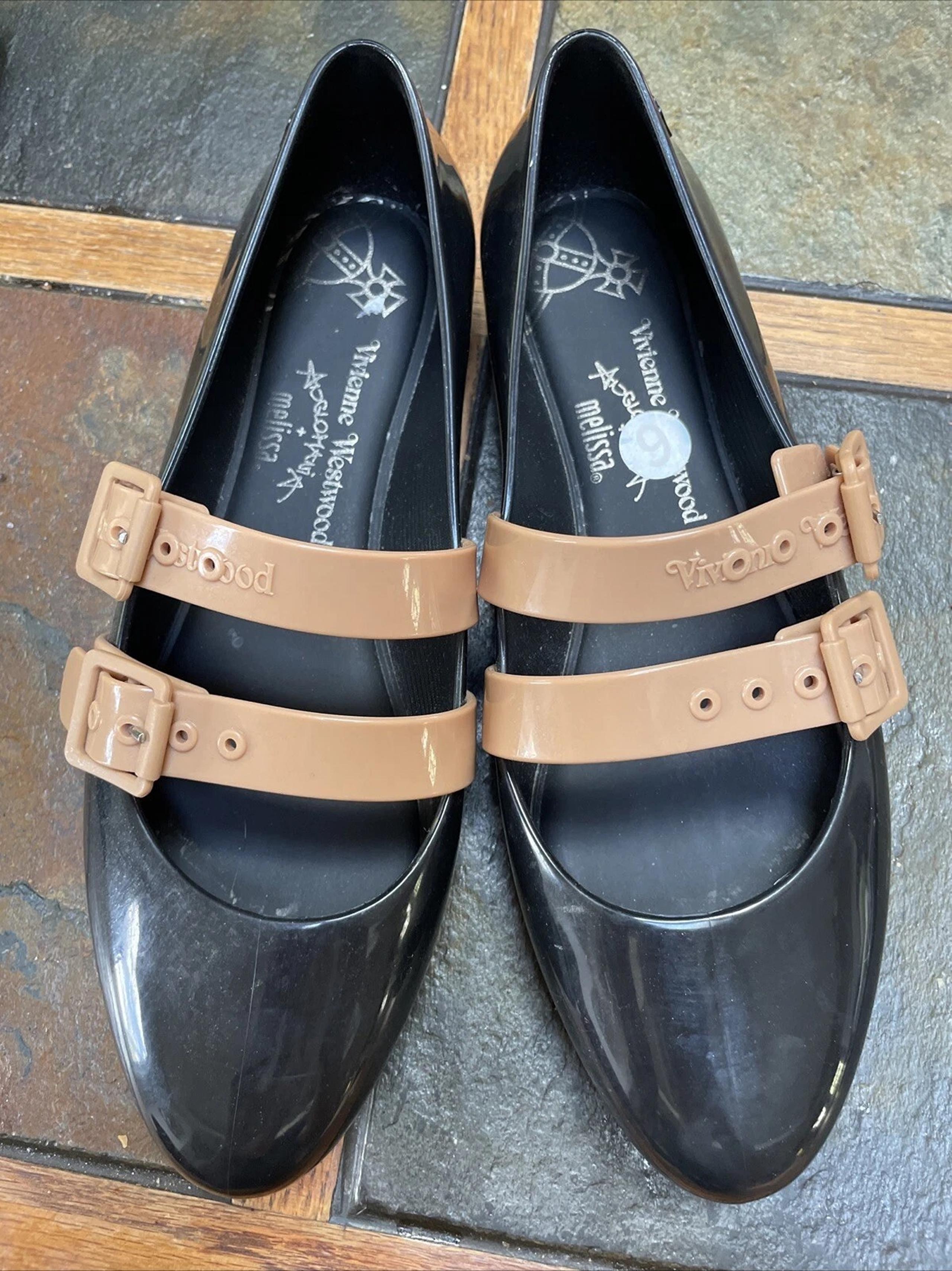 Vivienne Westwood Anglomania + Melissa Rubber Ballet Flats Shoes Straps Size 9