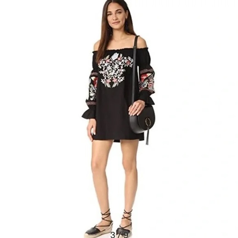 Free People Fleur Du Jour Enchanted Garden Mini Dress Large Black nwt