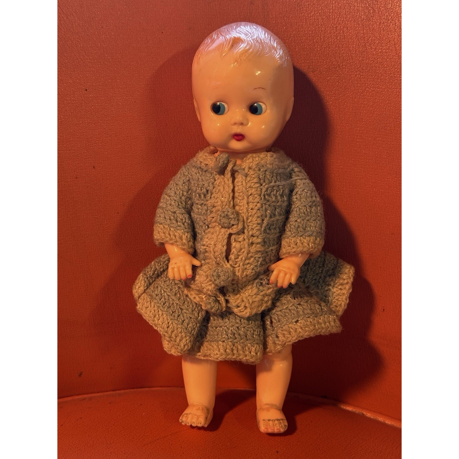 Hard Plastic Antique Miniature Girl Deal Doll About 7 Tall ,
