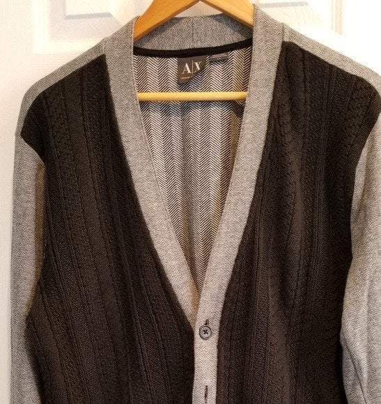 ARMANI EXCHANGE WOOL CARDIGAN BLACK-GRAY