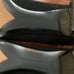 Tabitha Simmons Chloe black pump with gold heel & wrap around ankle ribbon