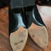 Tabitha Simmons Chloe black pump with gold heel & wrap around ankle ribbon