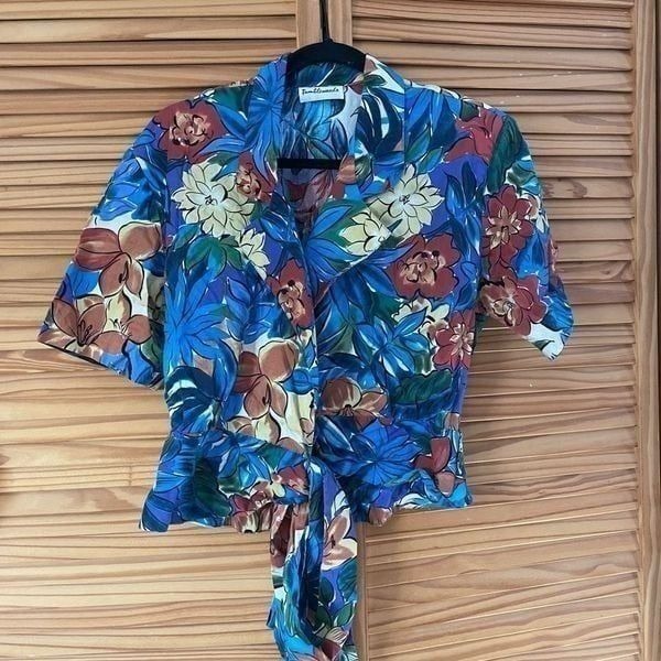 Vintage Tropical Tie Waist Hawaiian Shirt