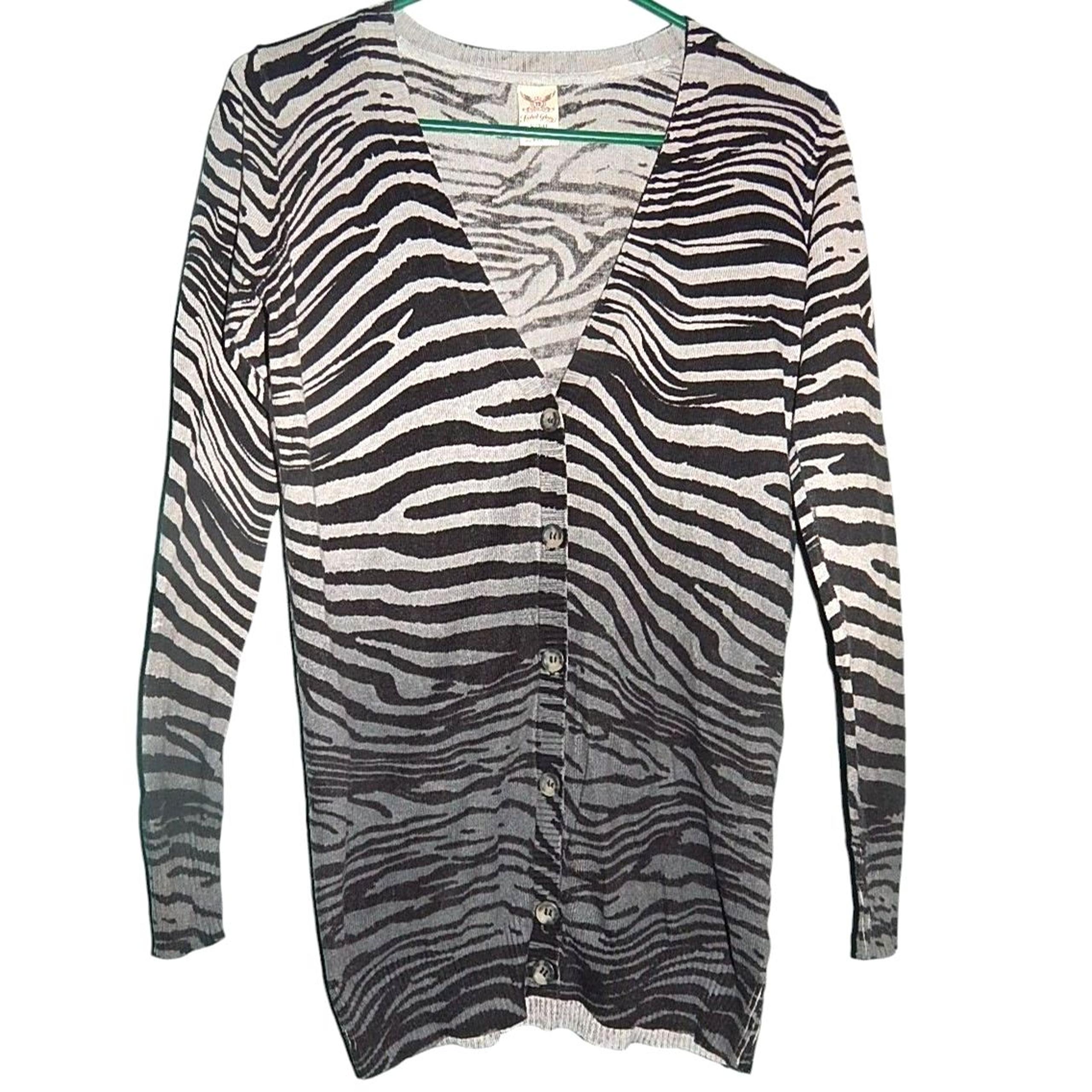 FADED GLORY women's small 4-6 ombre gray zebra print thin cardigan sweater