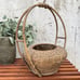 Vintage MCM Wicker Hanging Basket Bentwood Bamboo Structural Handle Large