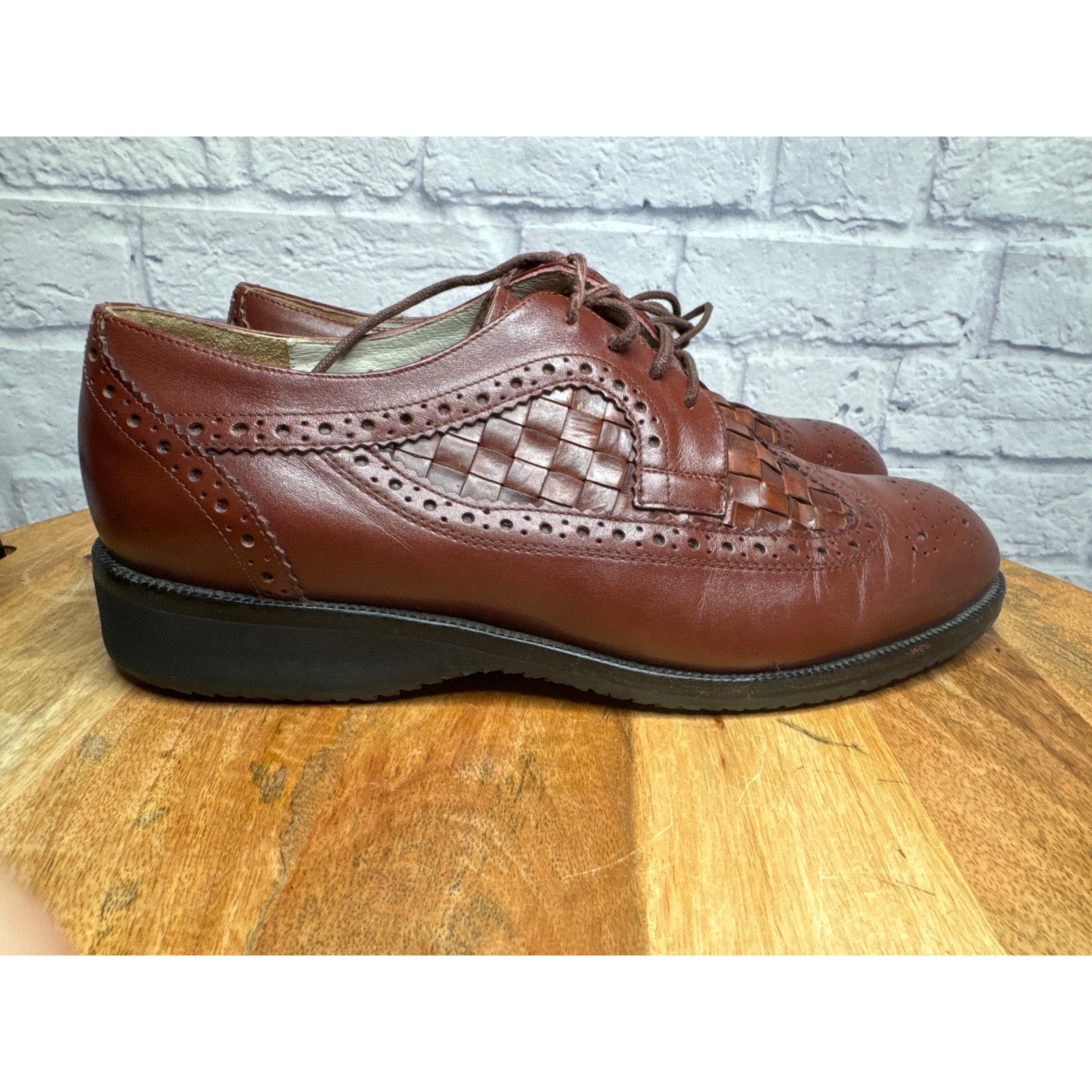 Vintage HEAD Commendation Brown Leather Wingtip Oxford Weave Golf Shoe SZ 9.5