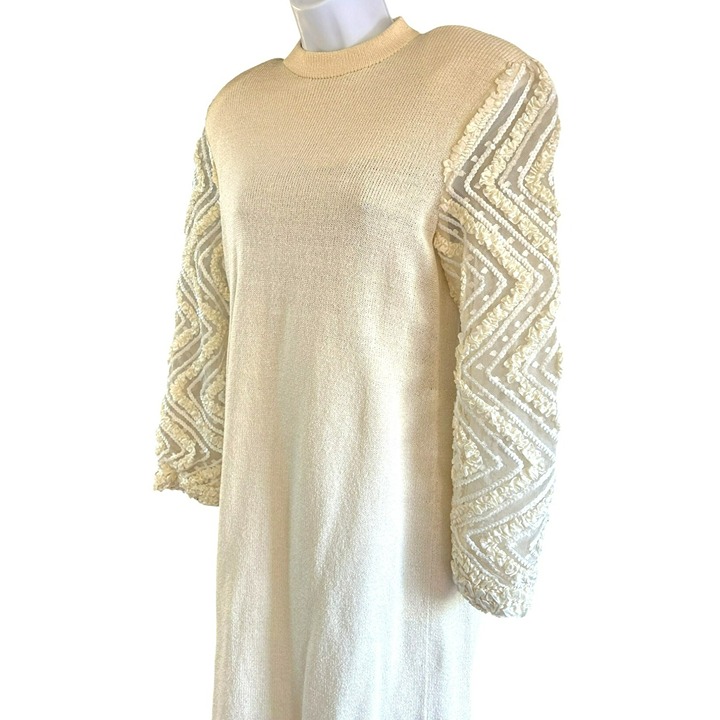 Vintage Mike Korwin Cream Wool Blend Crew Neck Knit Dress Size 10 NWT