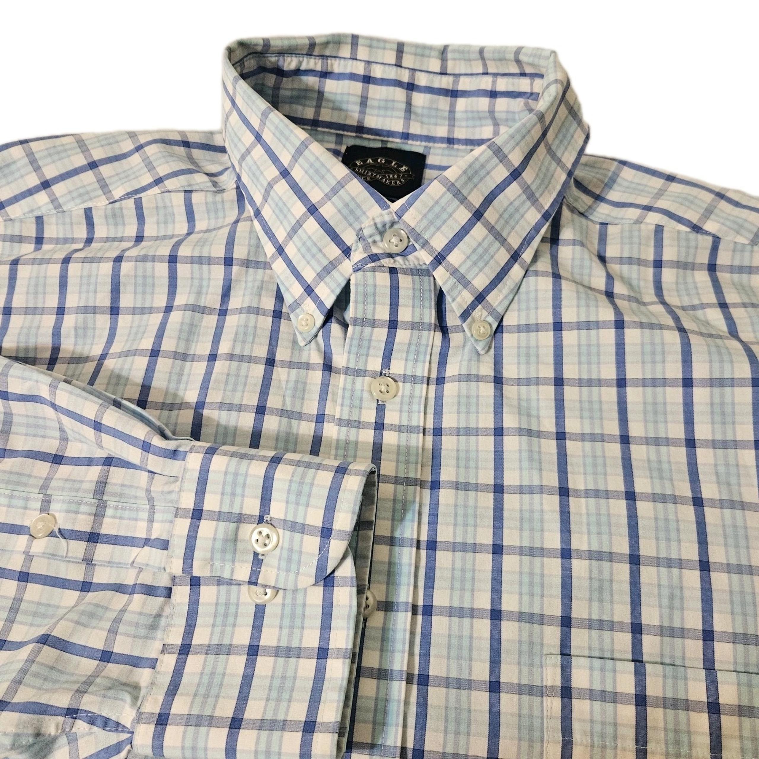 EAGLE SHIRTMAKER Stretch Collar CHECK DRESS BUTTON SHIRT-17.5 32/33 NON IRON EUC