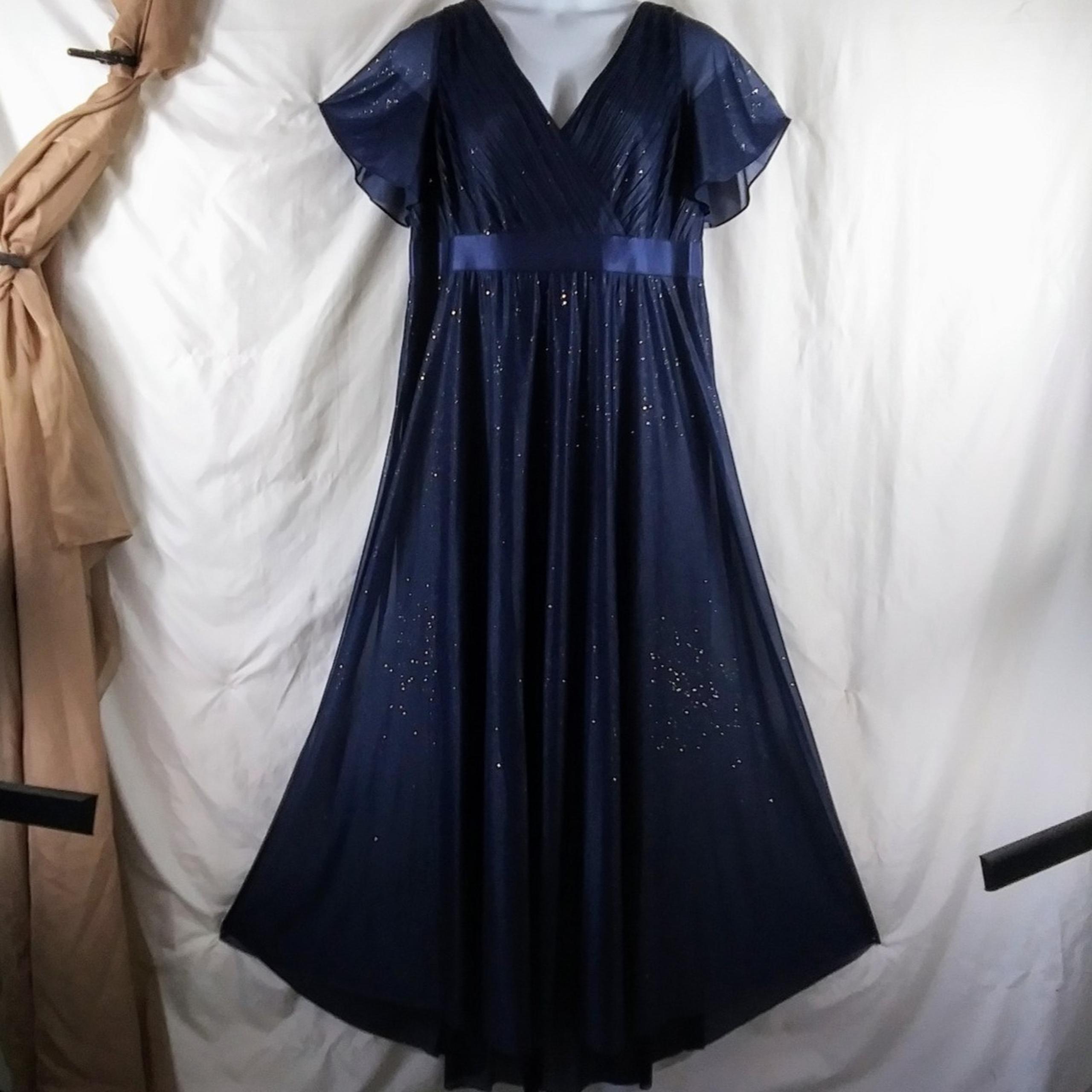 Ever-Pretty Women's Blue Short Sleeve Sparkling Formal Maxi Dress Plus Size 3X