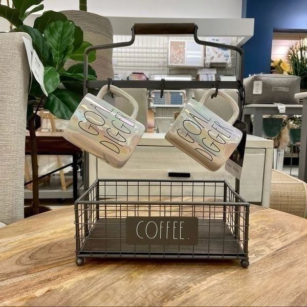 NWT Rae Dunn Beautiful But First Coffee farmhouse, mug rack, tray holder stand
