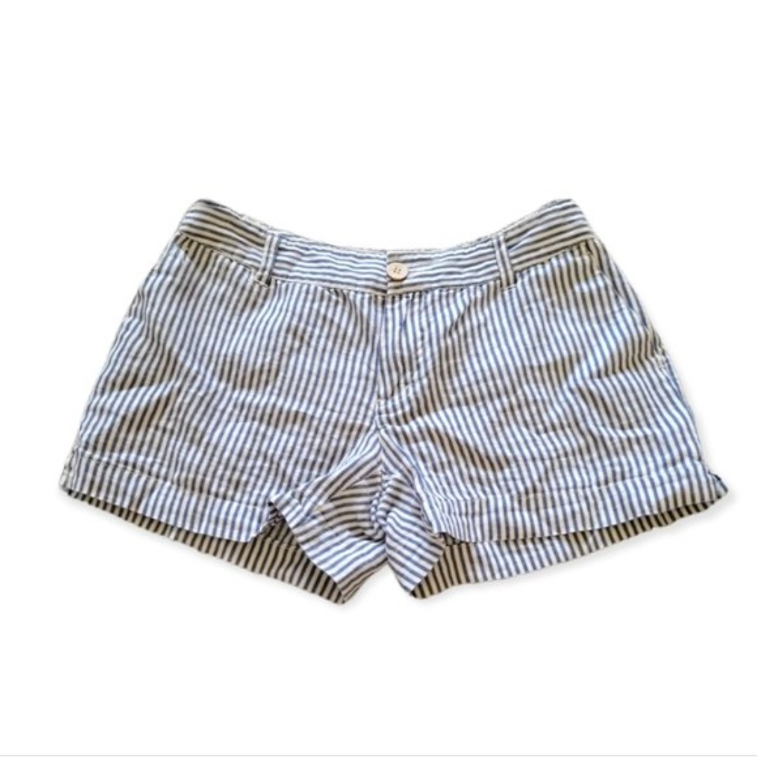 Cynthia Rowley Stripe 100% Linen Shorts Blue & White Nautical Size 2