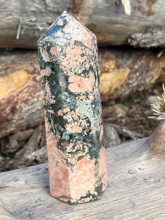 Beautiful Green Flower Jasper All Natural Polished Crystal Tower-100A