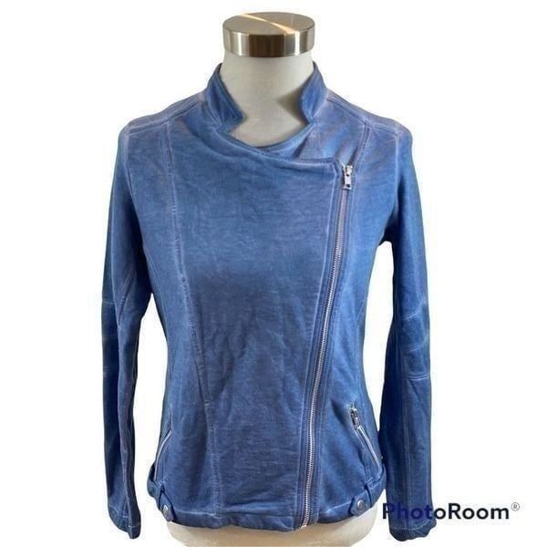 New with Tags Venice Beach Brand Moto Style Zip Up Acid Wash Blue Sweatshirt 8