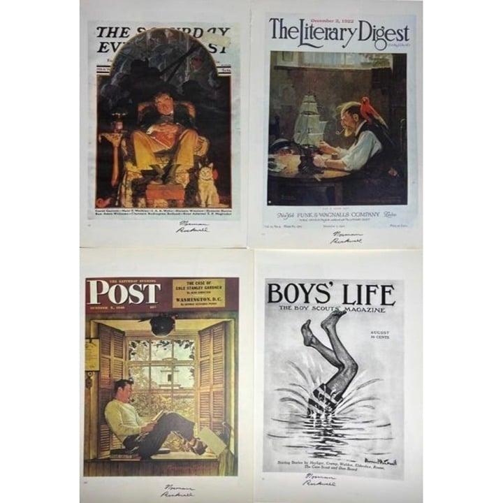 Norman Rockwell (1894-1978) 4 Unframed Signed Art Book Pages with COA 17 x 12