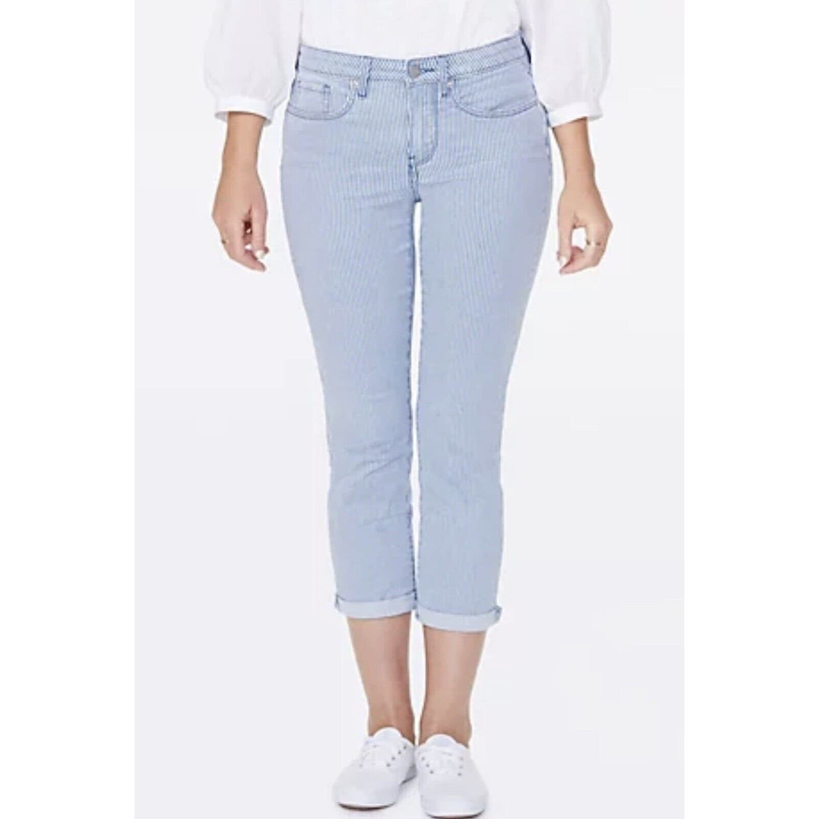 NYDJ Trella Stripe Women's Jeans Blue White Striped Denim Capri Cropped 0,2,16