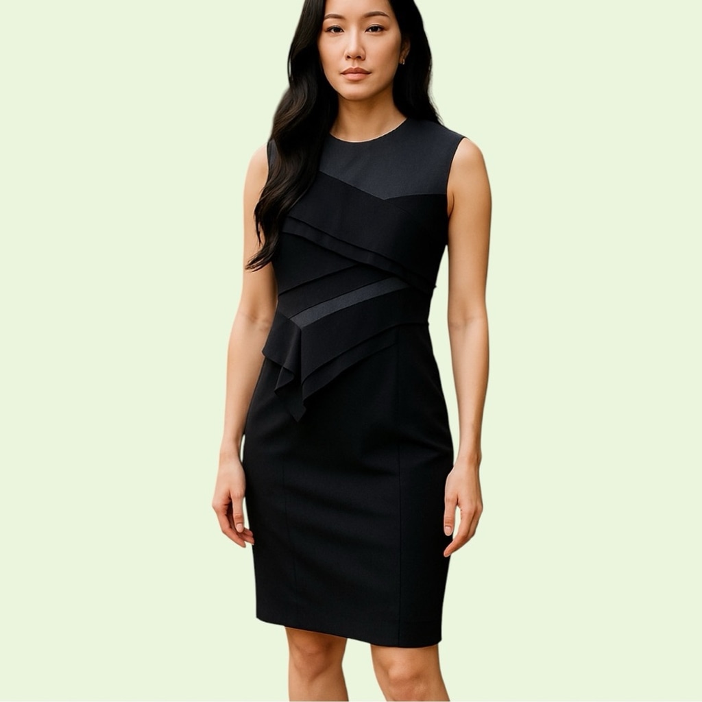Narciso Rodriguez Black Wool Silk Dress 44 IT Italy Sheath Architect Style US 8