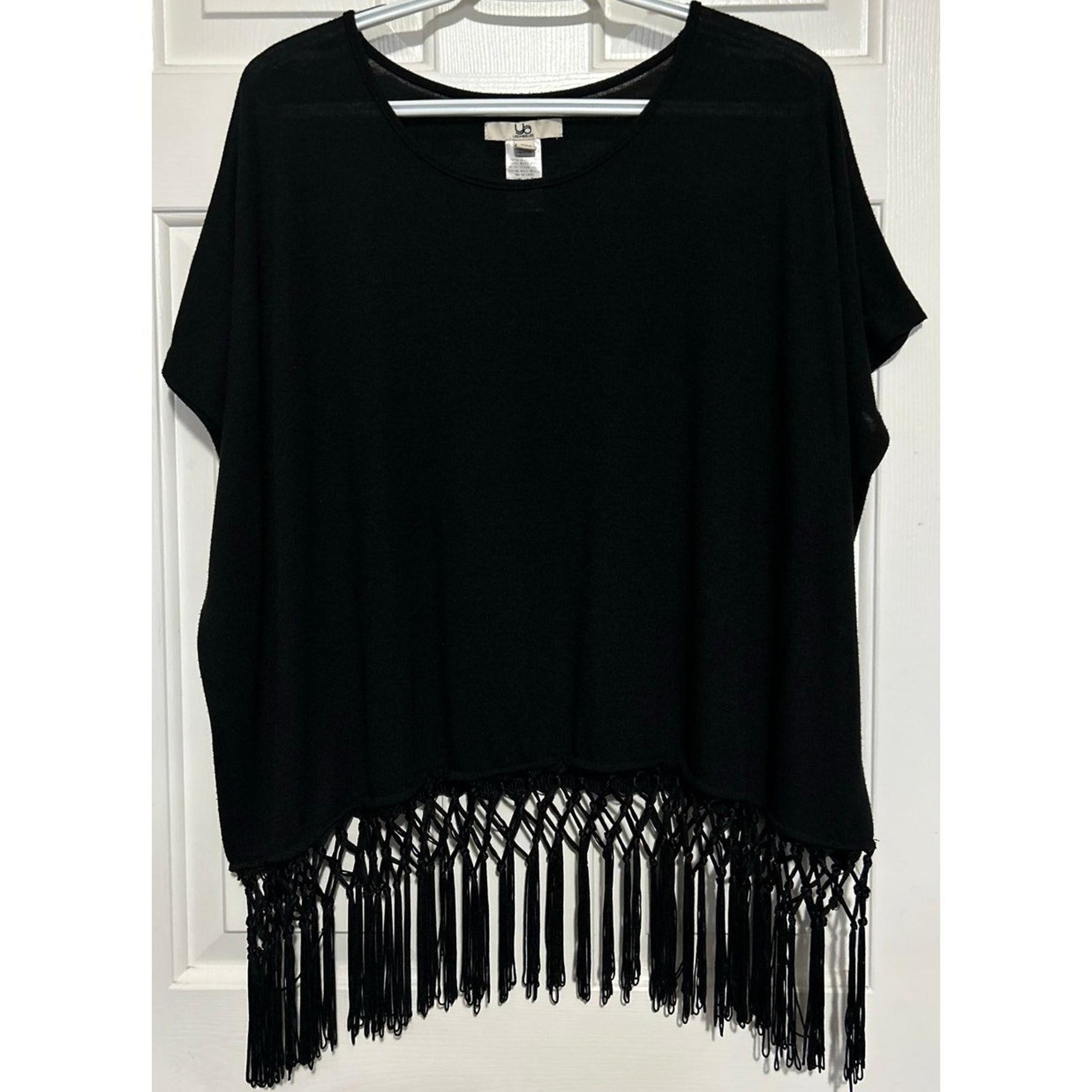 Ya Los Angeles Women's Black Short Sleeve Fringe Blouse Size L