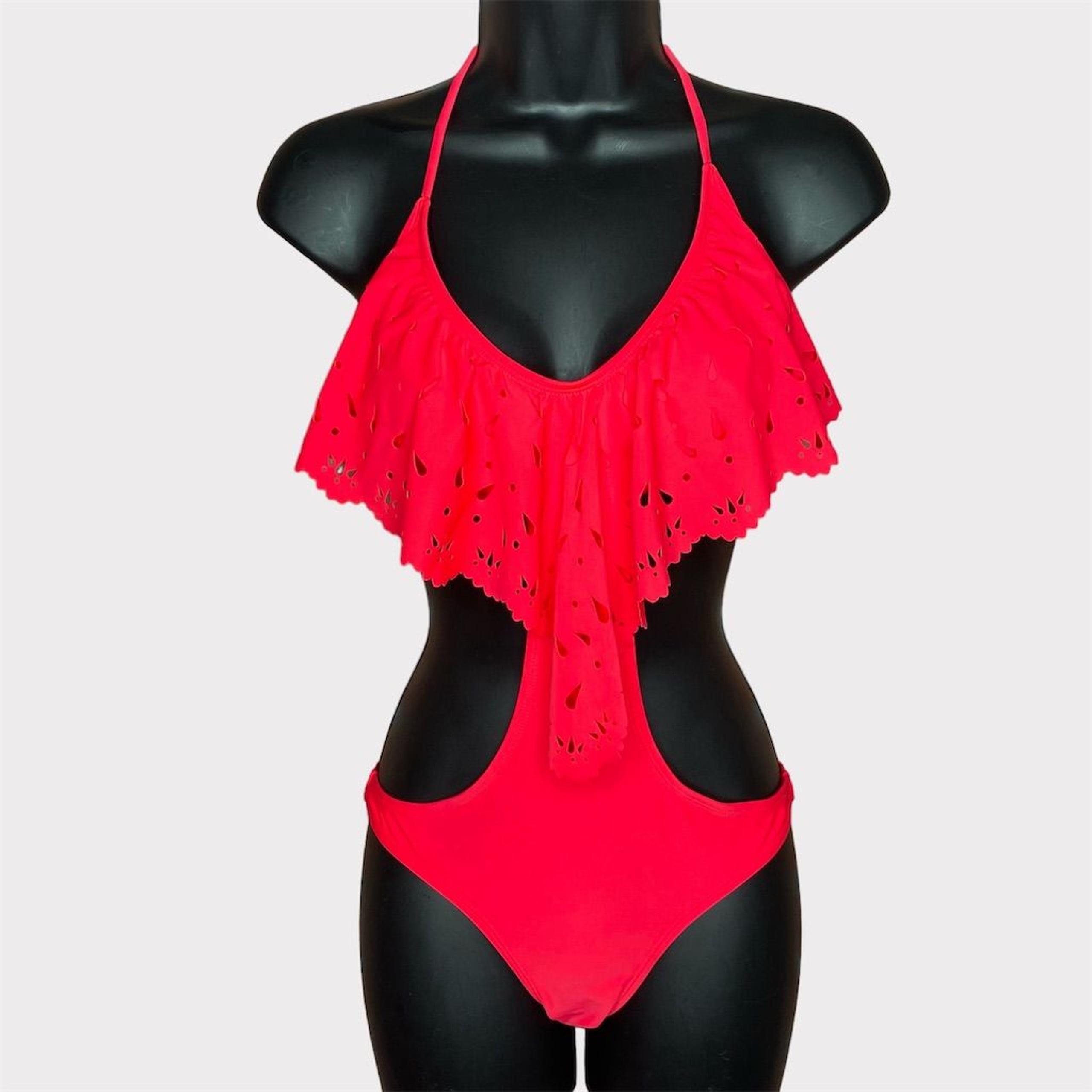 PILYQ Women's Ruffled Halter Neck Cut-Out One Piece Swimsuit Size 6