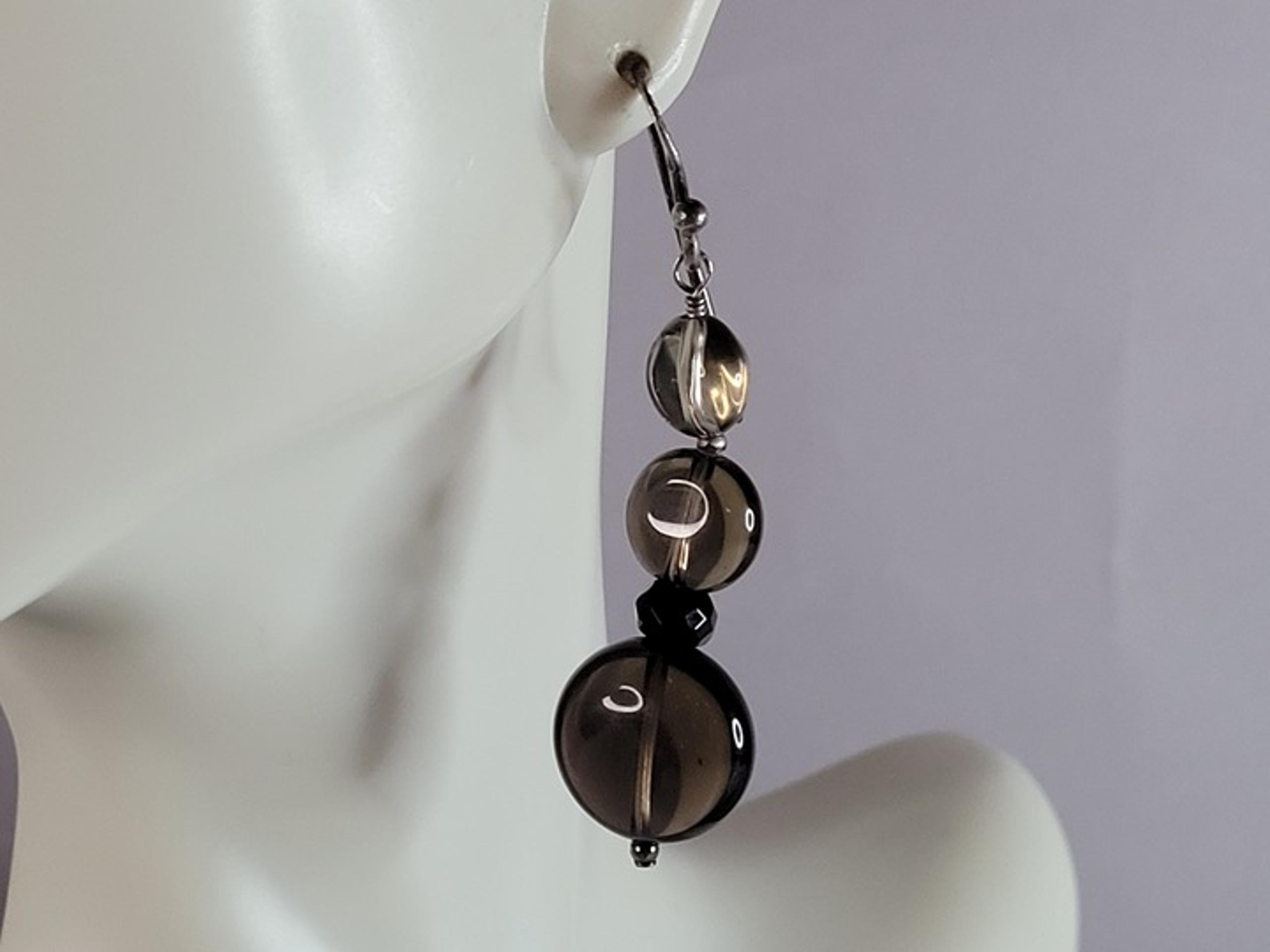 Womens Vintage Estate Sterling Silver Smoky Quartz Earrings 8.9g E4600