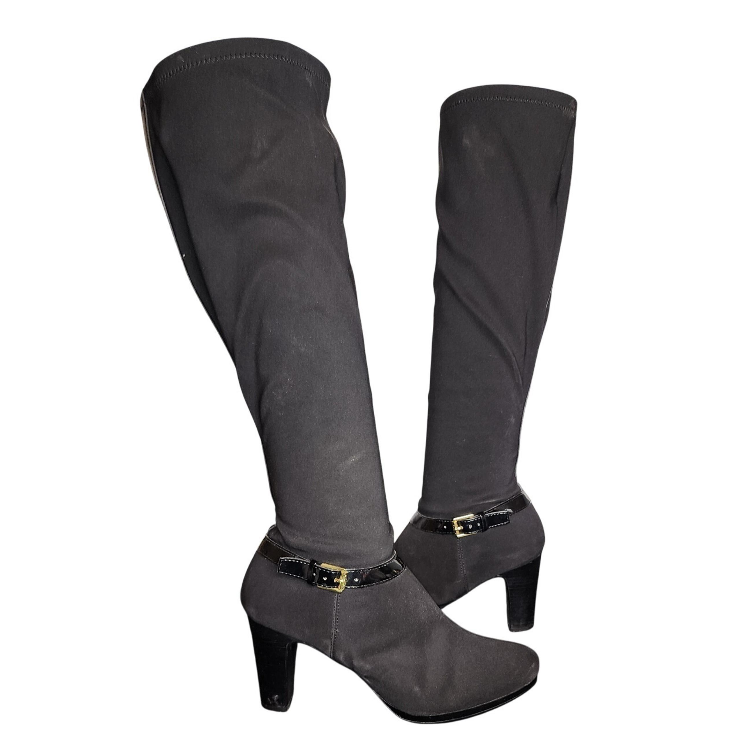 Ralph Lauren Over The Knee Boots Stiletto Heel Black Size 8B