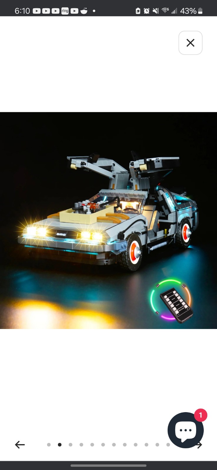 Lego Delorean 10300 Brickbling lighting kit with remote.