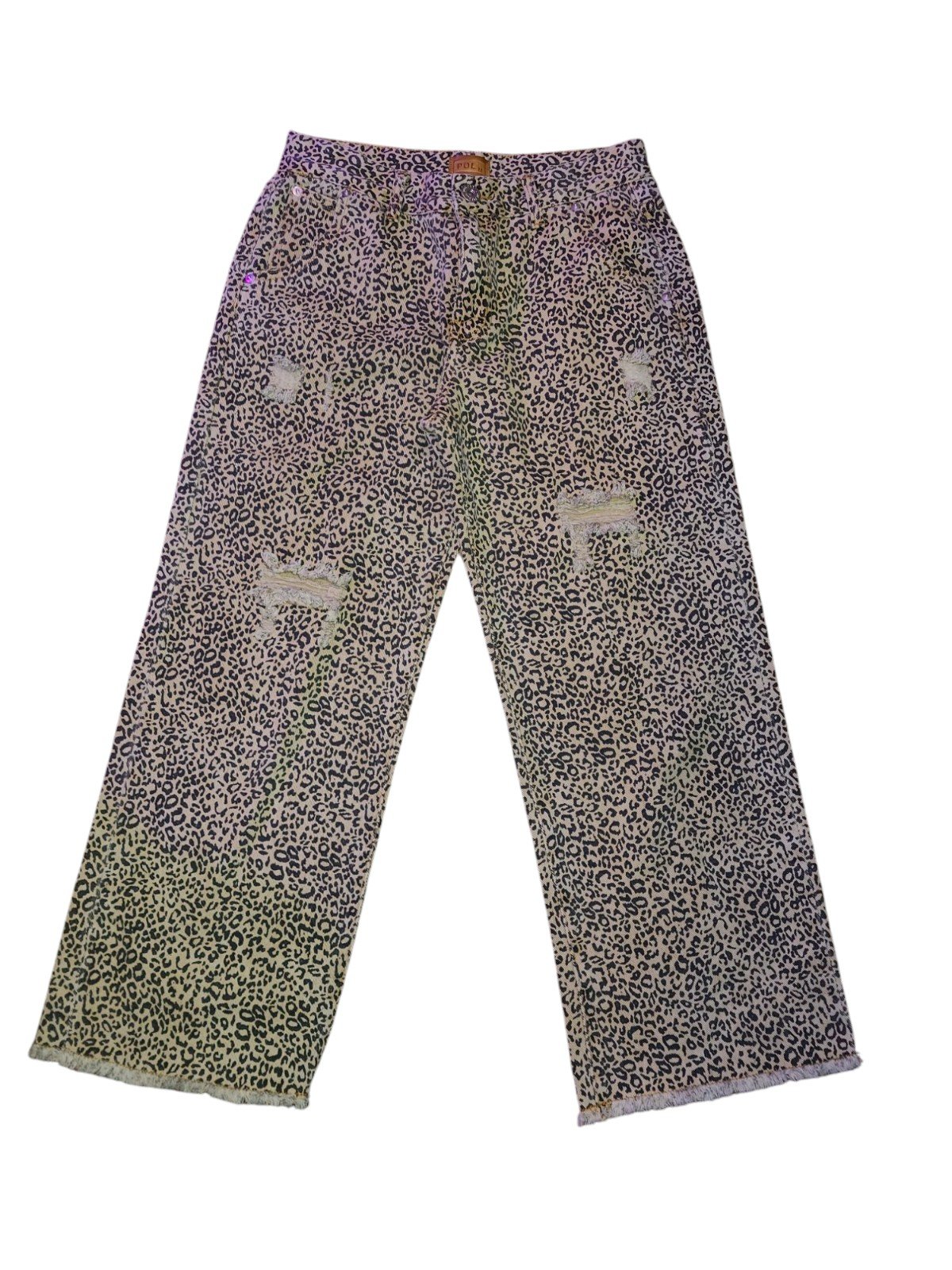POL Leopard Print Distressed Wide Leg Jeans Women's Size Medium