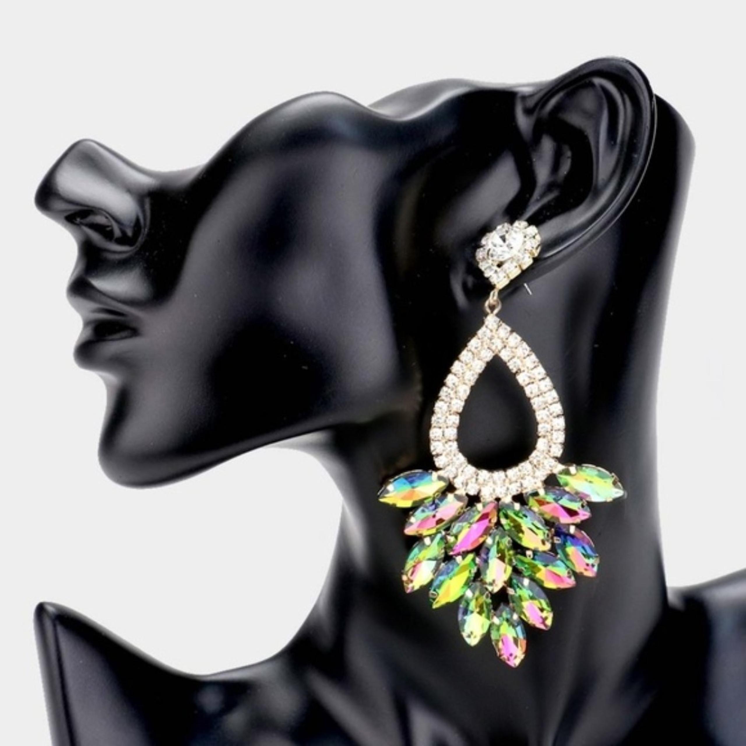Vitrail Marquise Cluster Rhinestone Crystal Dangle Earrings Statement Jewelry