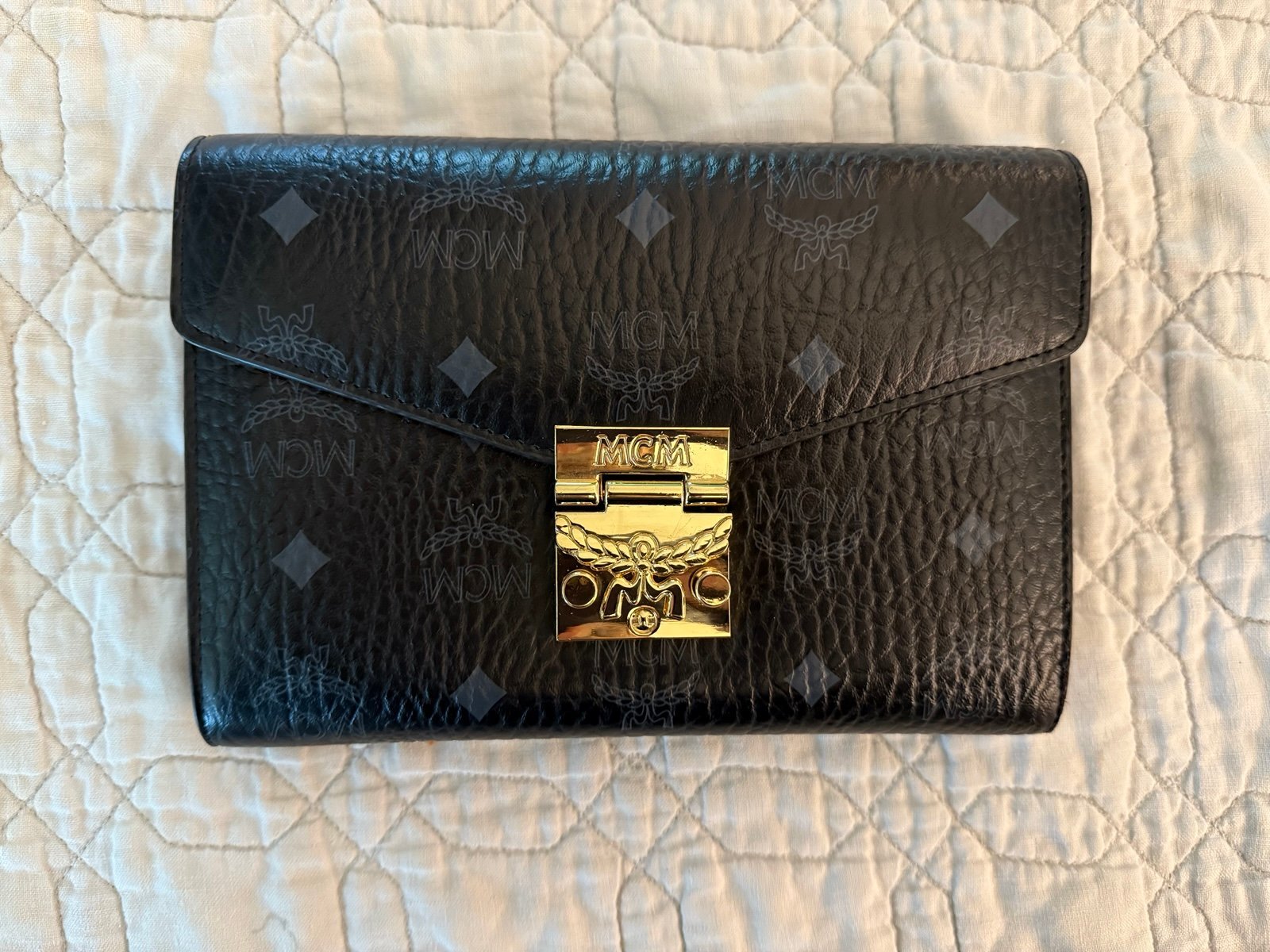 MCM Flap Black Visetos Wallet on a Chain