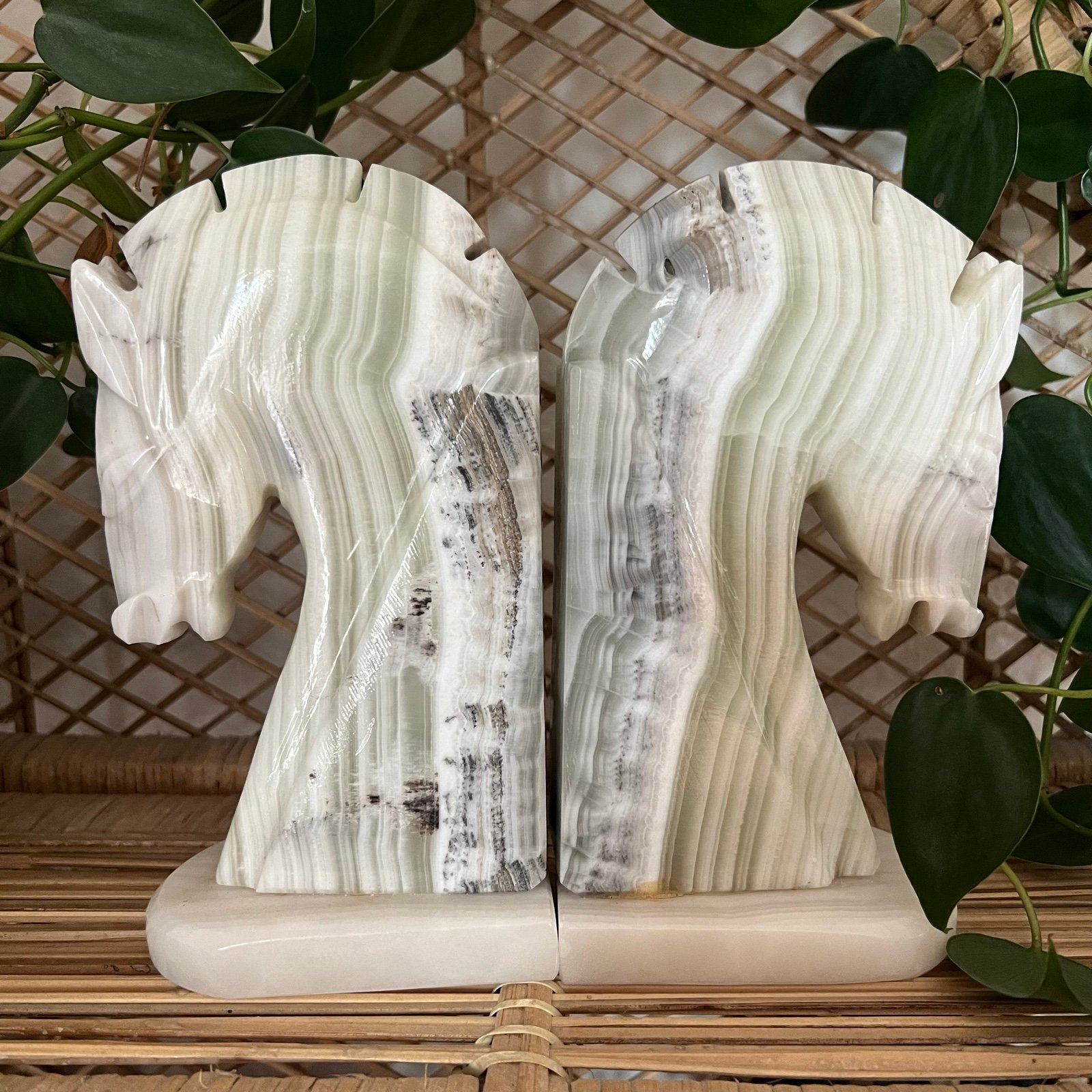 Vintage MCM Onyx Horse Head Book Ends