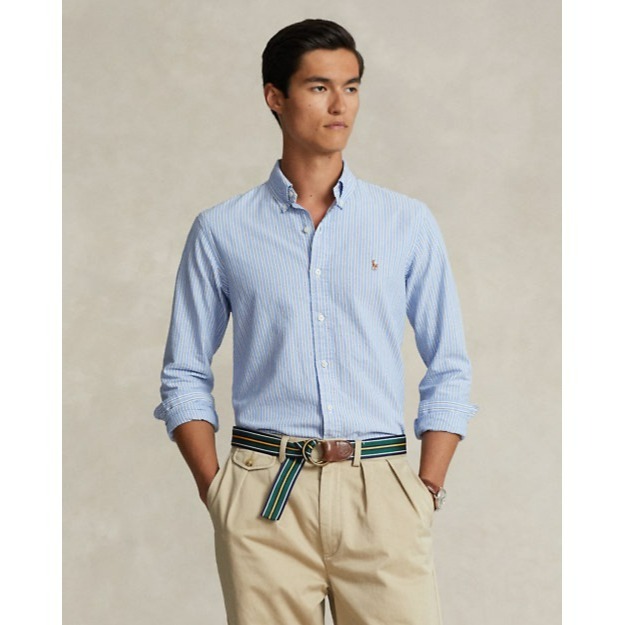 Ralph Lauren Mens Yarmouth Blue & White Striped Cotton Oxford Shirt Size 16.5 35