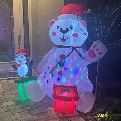 6 Ft Christmas Inflatables Outdoor Decorations, LED Light Up Polar Bear and Peng