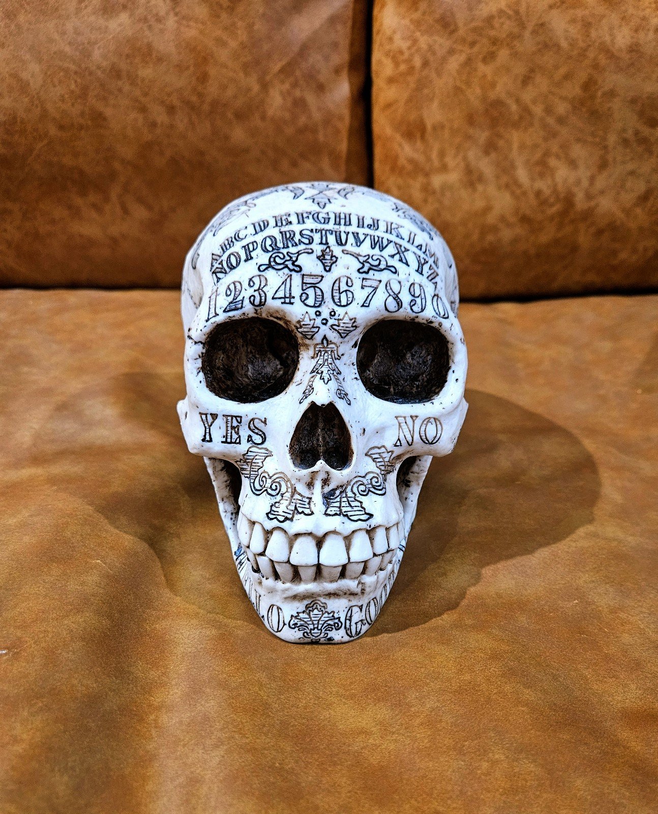 Ouija Board Themed Carved Skull