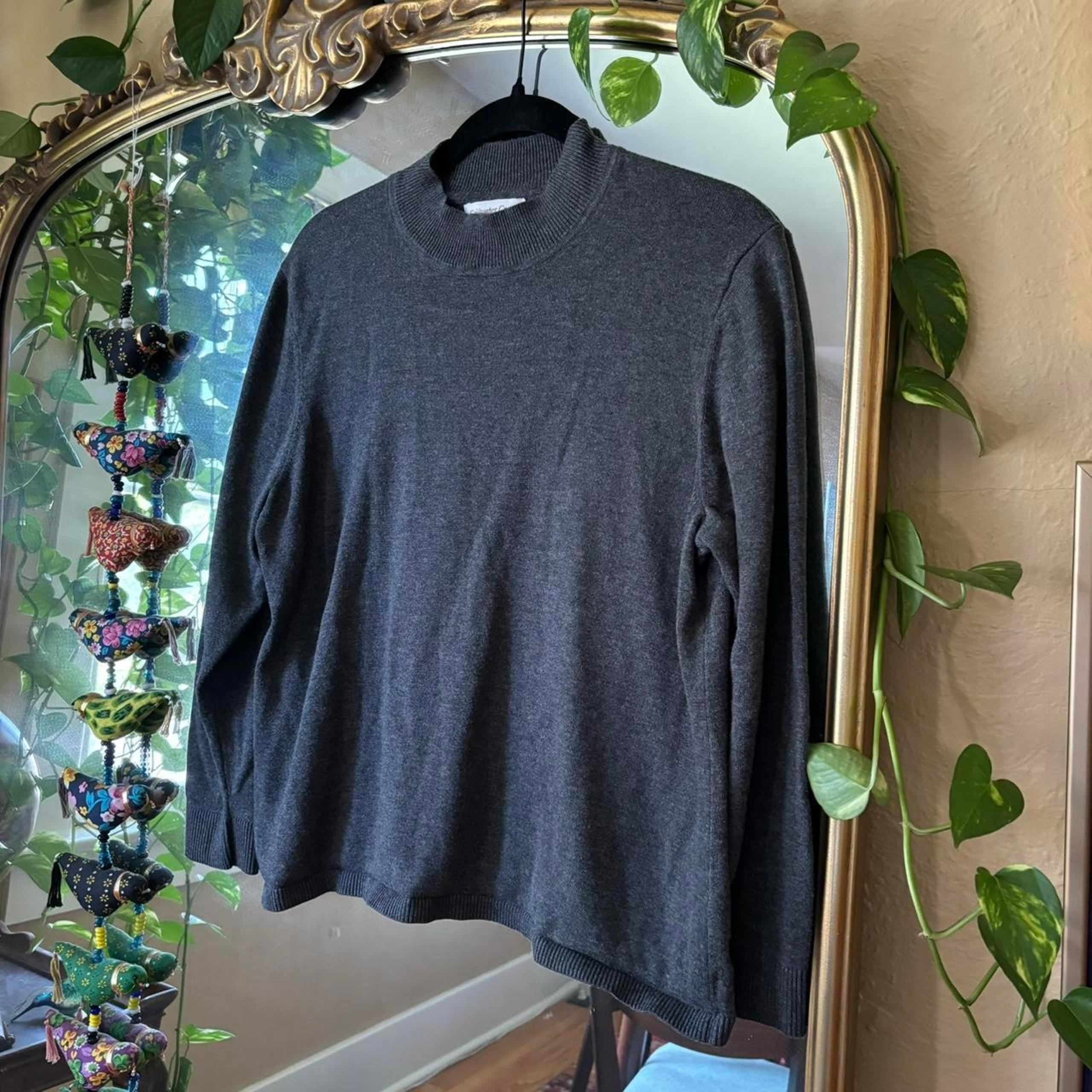 Coldwater Creek Charcoal Grey Knit Mock Neck Sweater Petite XL Retro Indie