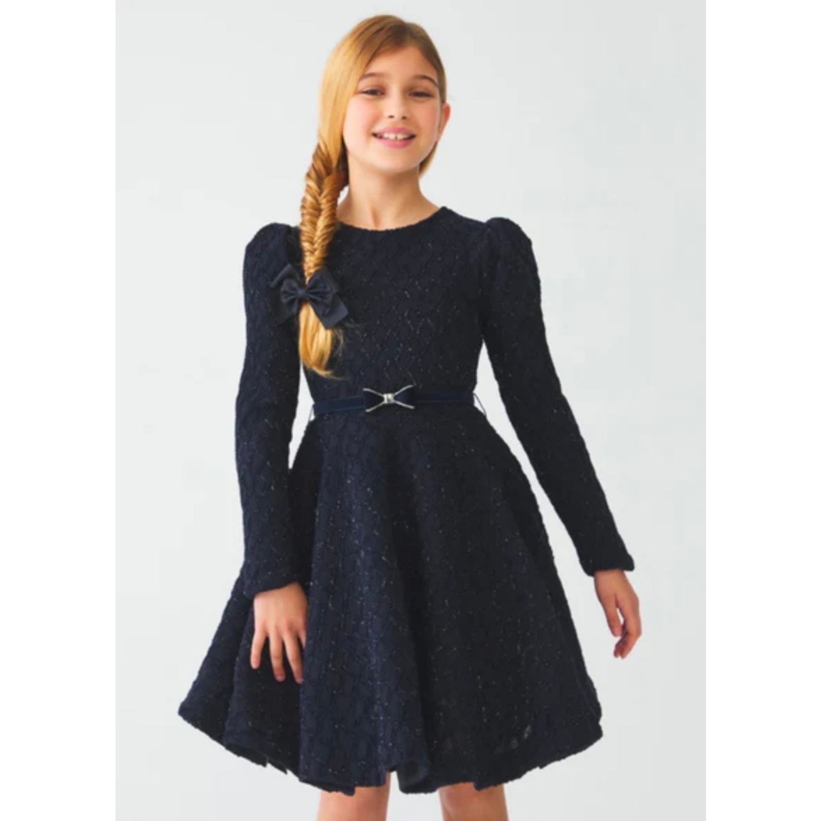 Abel & Lula Navy Jacquard Sparkle Knit Dress Girls 5