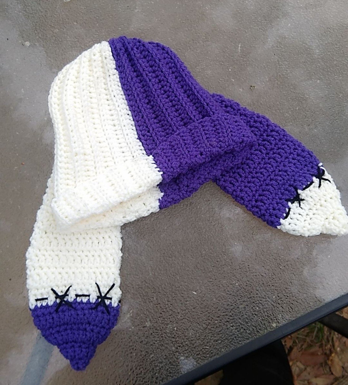 Crochet bunny ear beanie handmade, split color