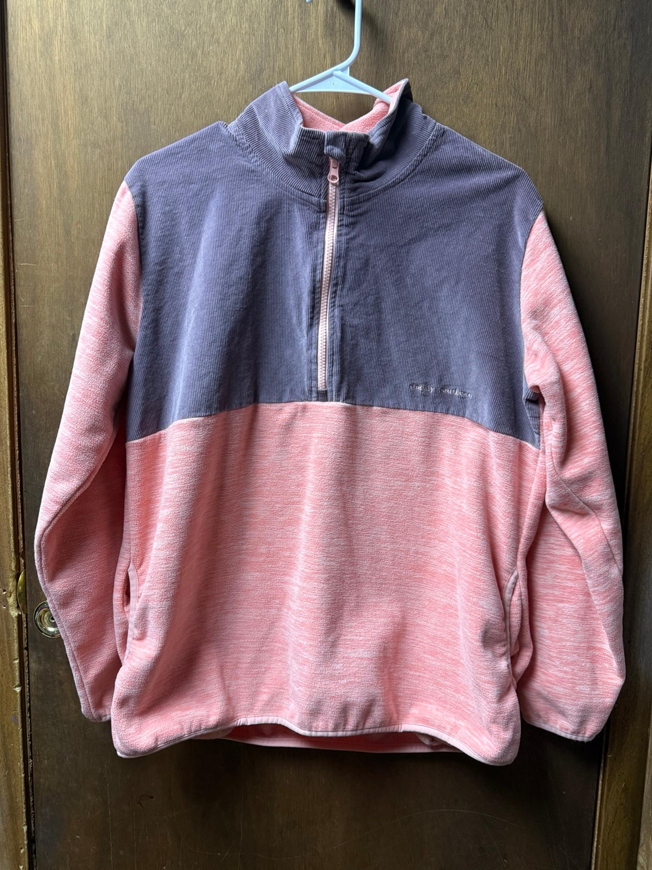Simply Southern Sweatshirt Women Large Pink Corduroy Fleece 1/4 Zip Pullover