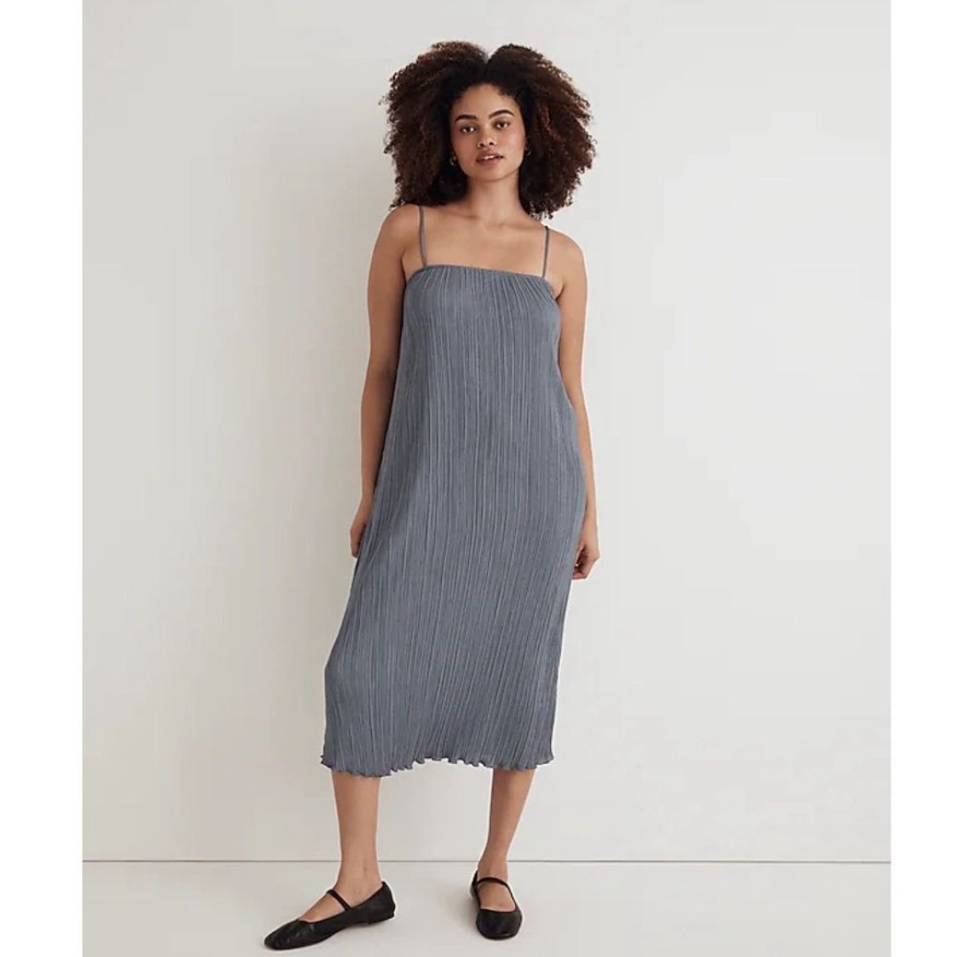 New Madewell The Goldie Dress in Plissé Teapot Blue Size 2