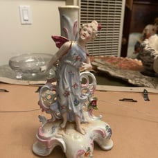 Enchanting Vintage or Antique Lady Match Holder Vase Dresden or English Style