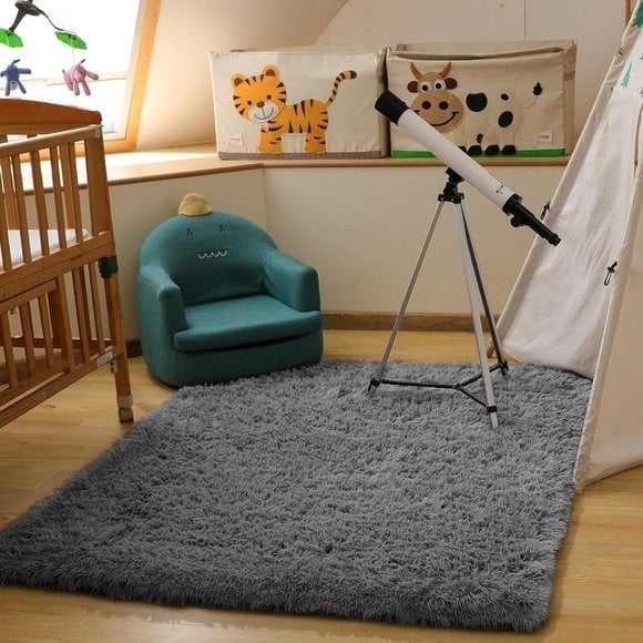 New 4x6 Grey Area Rug, Fluffy Soft Shag Carpet for Bedroom, Living Room, Kids