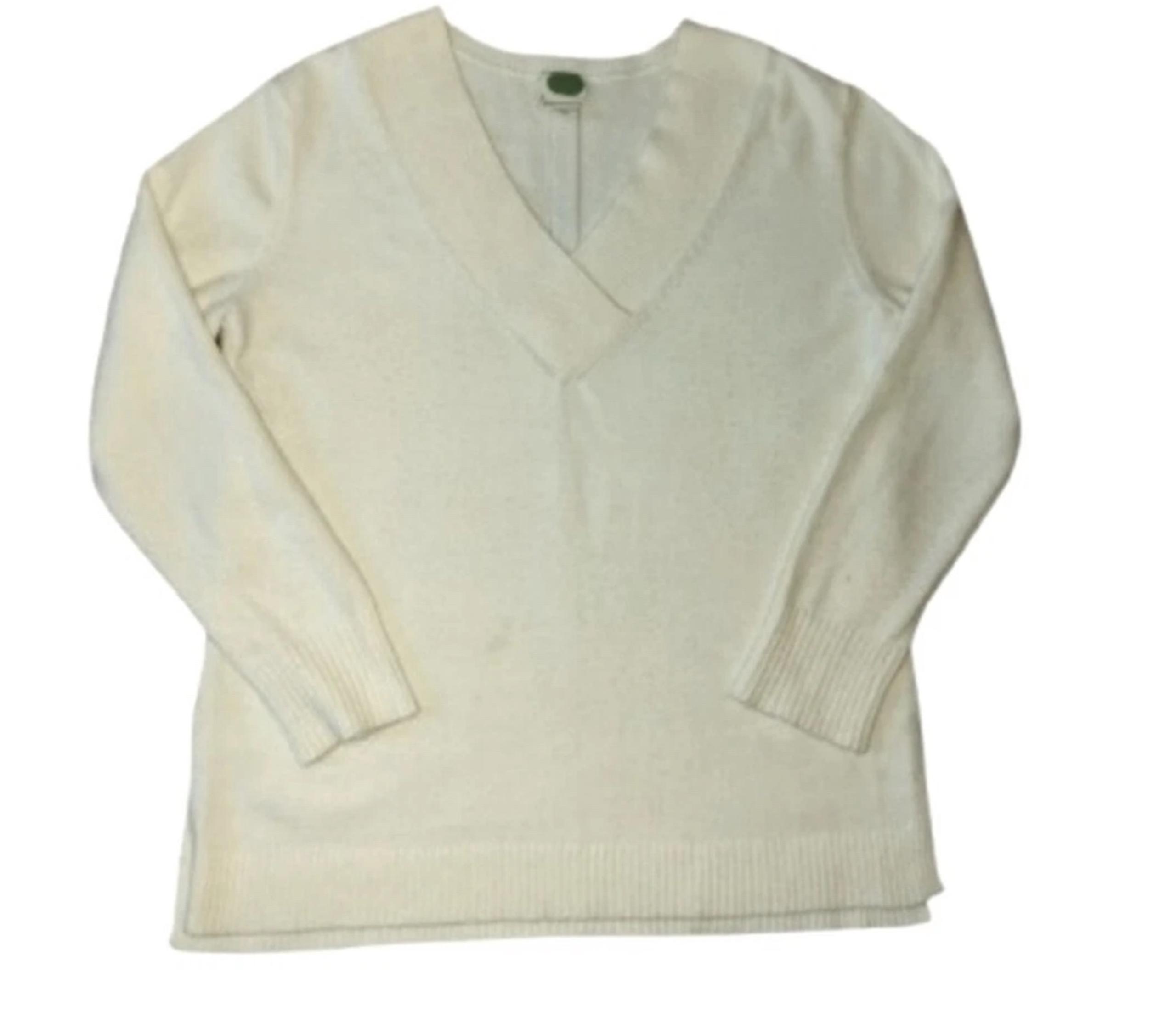 Anthropologie Cream V-Neck Sweater Women's Small Soft Comfy
