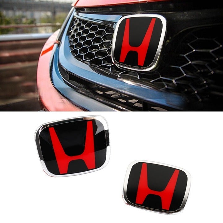 2pcs Front and Rear Black/Red Honda Emblem for 2006-2011 Honda Civic Coupe 2Dr