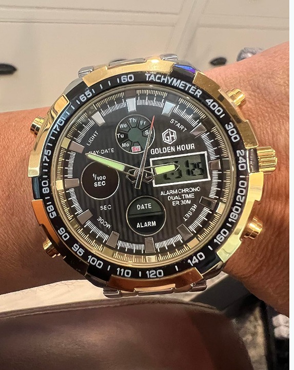 GOLDEN HOUR Luxury Stainless Steel Analog Digital Watches for Men