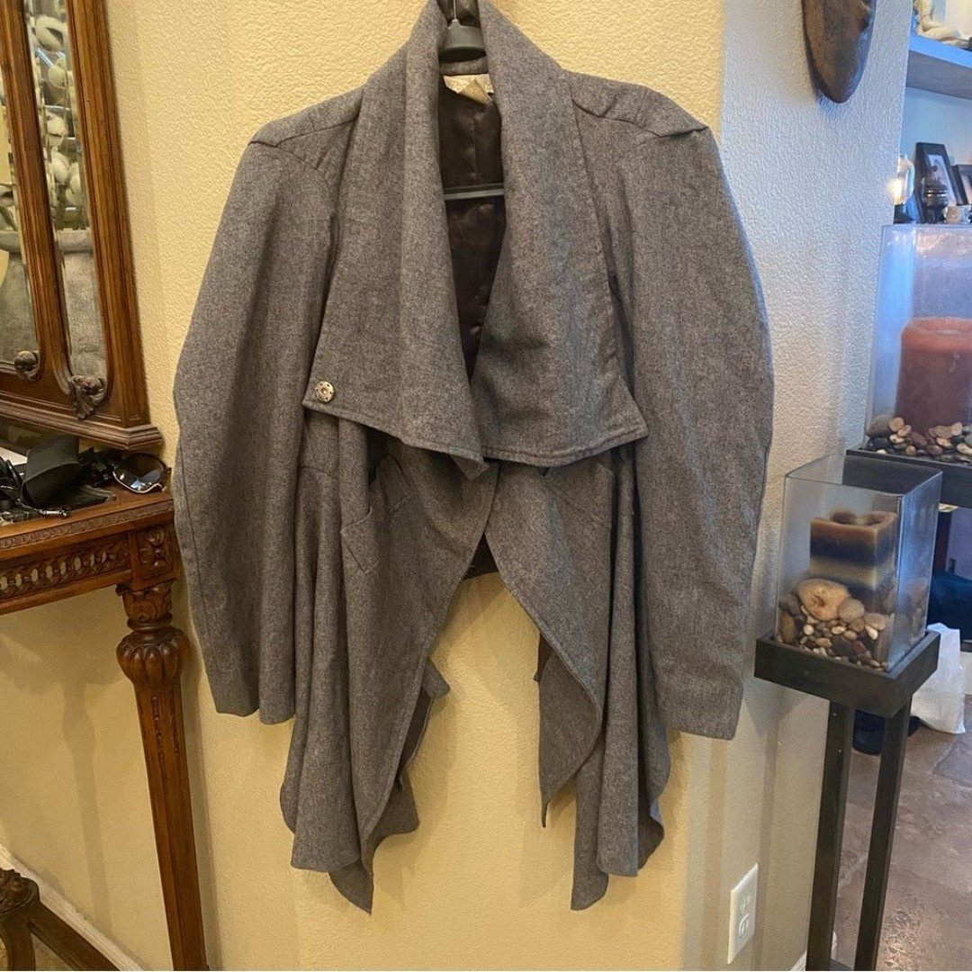 Vintage FOREIGN FILM Women Gray Artsy Wool Blend Asymmetrical Jacket Size XL