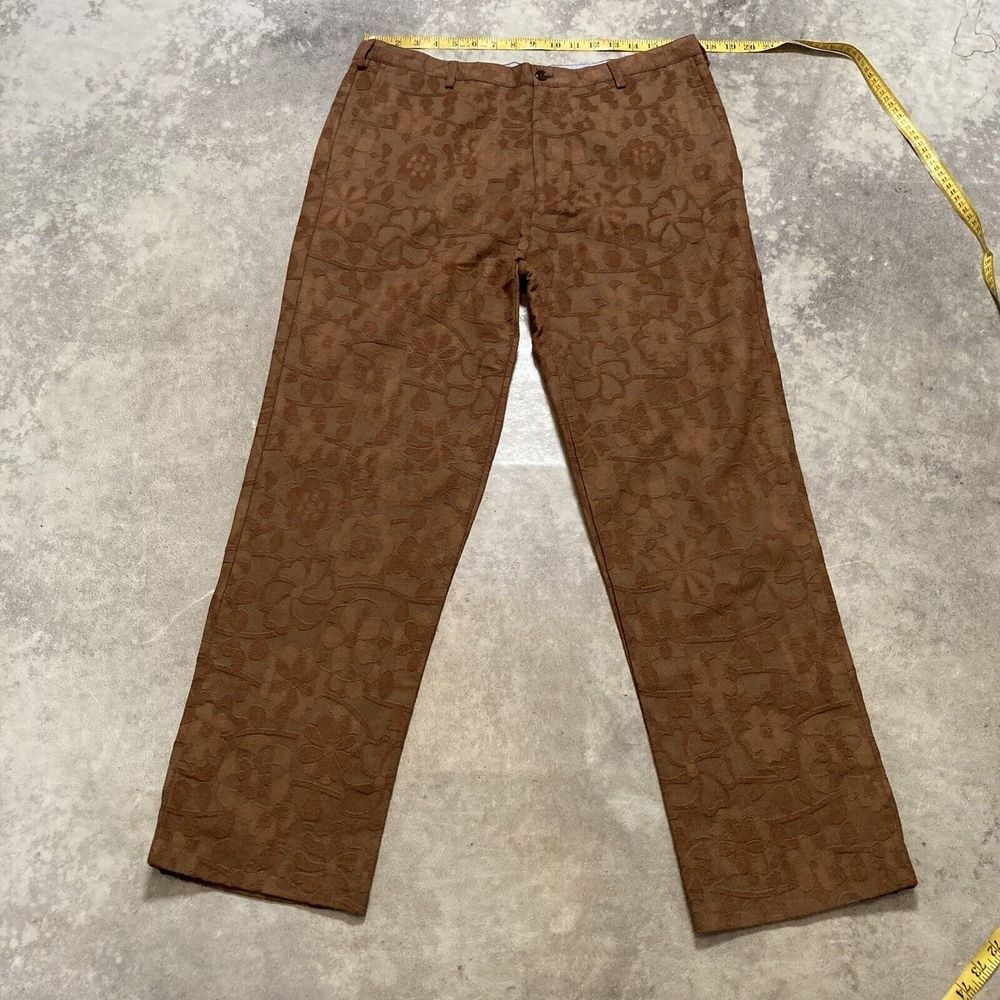Agr Made In Italy Pants Mens Size 34 Brown Floral Texture Cotton Made In Italy